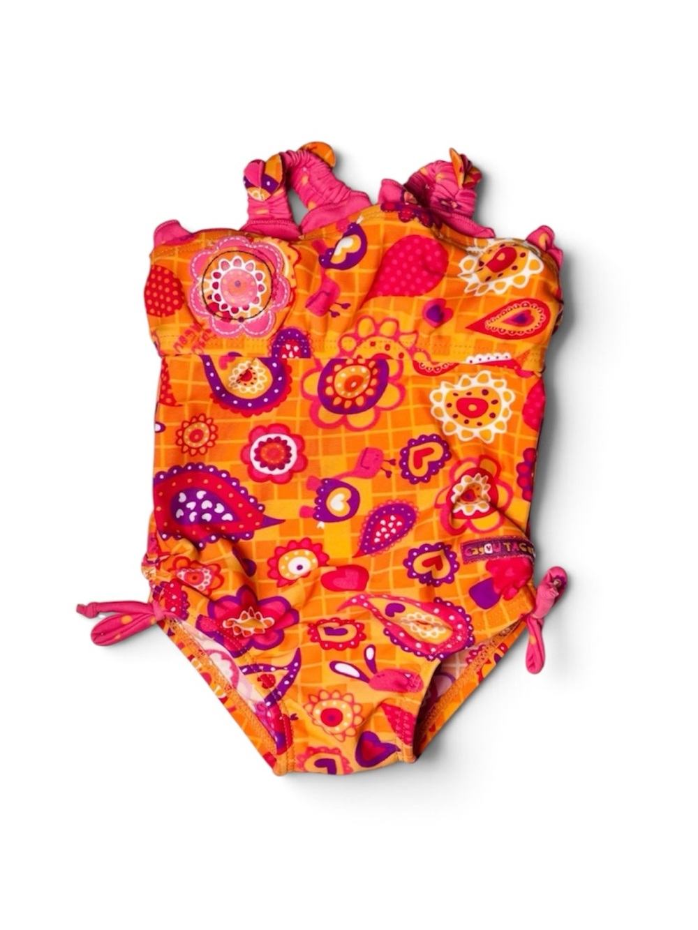 5/15$ Vintage Y2K Gagou Tagou Girls Neon Retro Paisley One Piece Swimsuit 6-12M